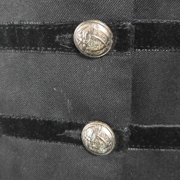 Vintage 90s Le Chateau Goth Military Waistcoat Vest Size M Black Velvet Trim - Picture 5 of 12